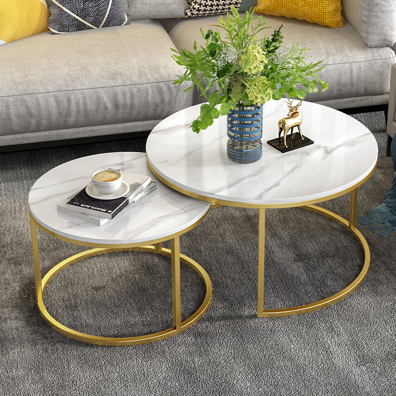 Modern Design Brass Gold Chrome Steel Top Round Marble Top Nesting Center Coffee Table