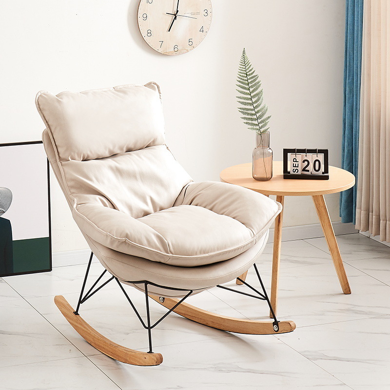 Hot Sale Wooden Fabric Backrest Modern Rocking  Chair For Living Room