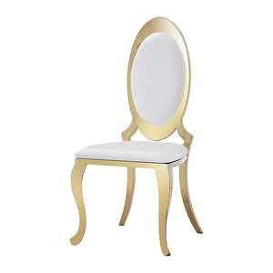 Luxury Elegant Upholstered Oval Back Leather Velvet Stainless Steel Legs Armless Golden Stainless Steel Wedding Dining Chairs