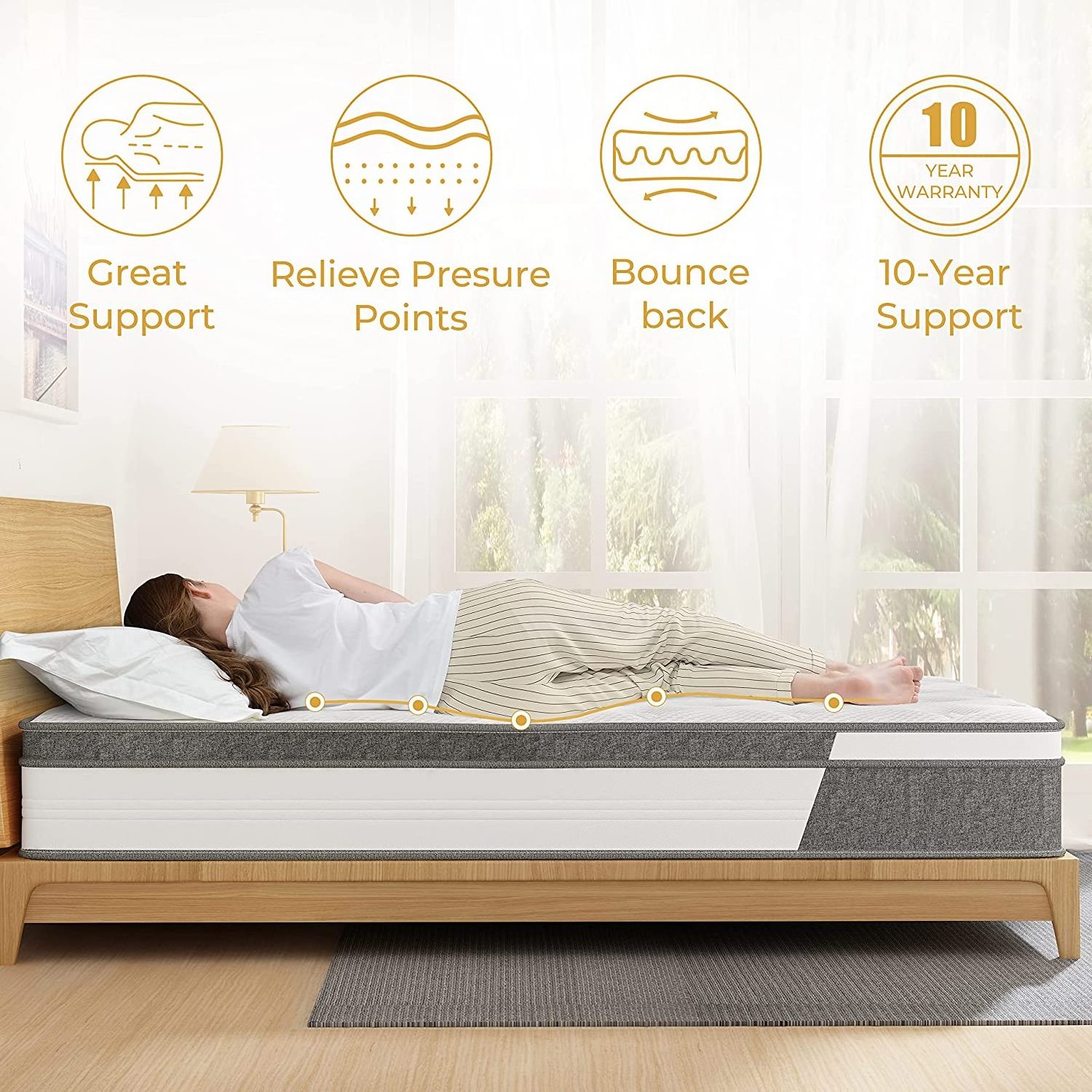 10 Inch Memory Foam and Innerspring Hybrid Mattress in a Box Medium Firm Mattress