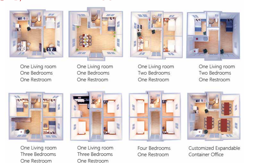 customized Prefab Expandable Container Houses 2 Bedrooms 1 Bathroom 1 Kitchen foldable modular homes container house