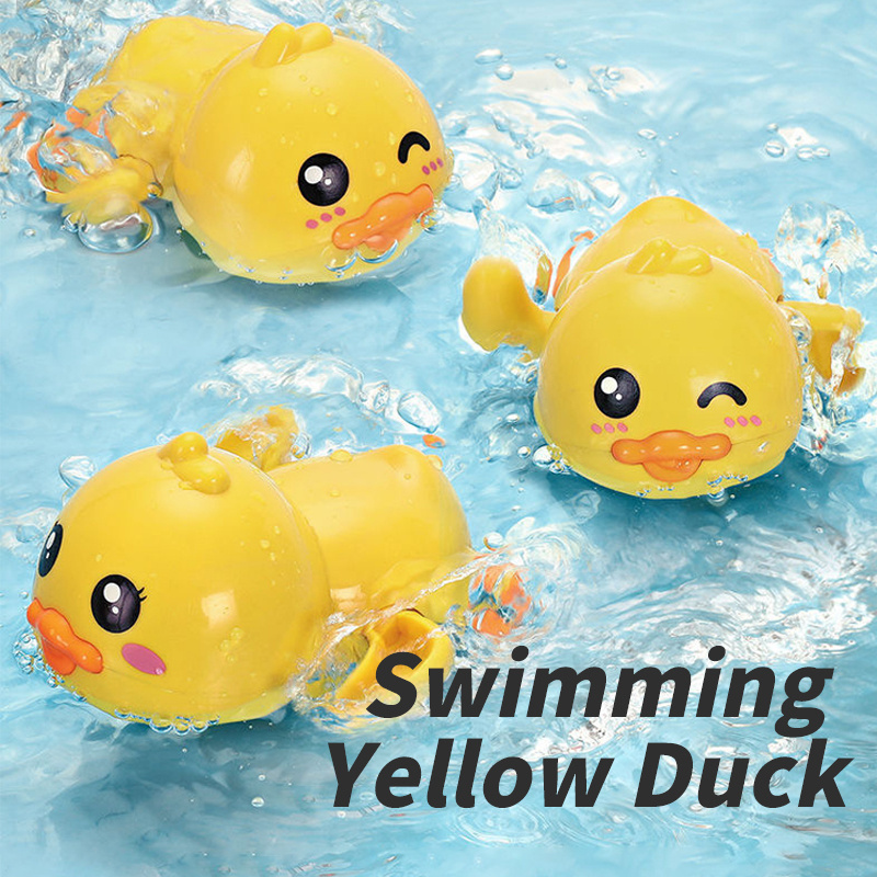 Hot Sales Hand Clockwork Swimming Yellow Duck Floating ABS Silicone Children Shower Bath Toys for Babies Kids