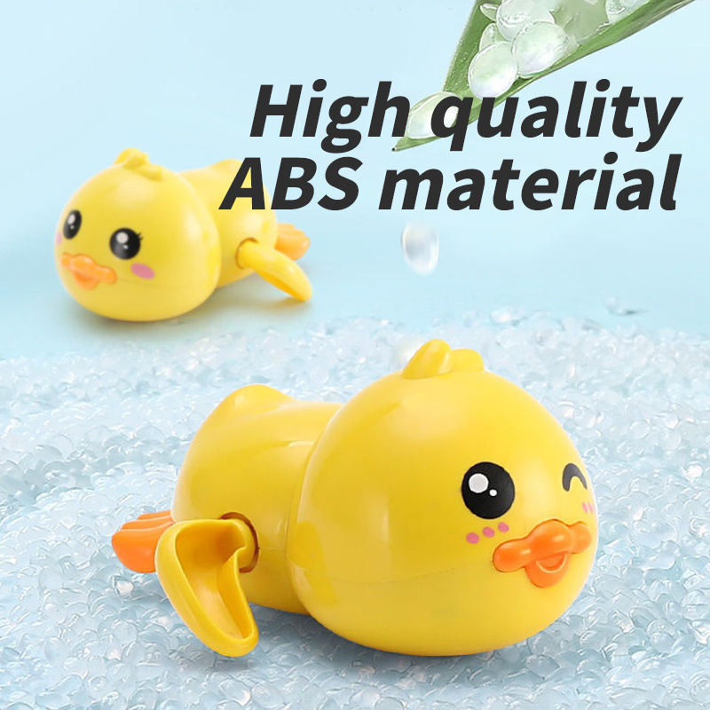 Hot Sales Hand Clockwork Swimming Yellow Duck Floating ABS Silicone Children Shower Bath Toys for Babies Kids