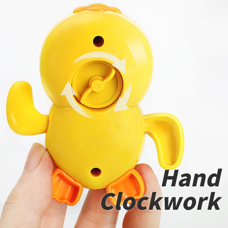 Hot Sales Hand Clockwork Swimming Yellow Duck Floating ABS Silicone Children Shower Bath Toys for Babies Kids