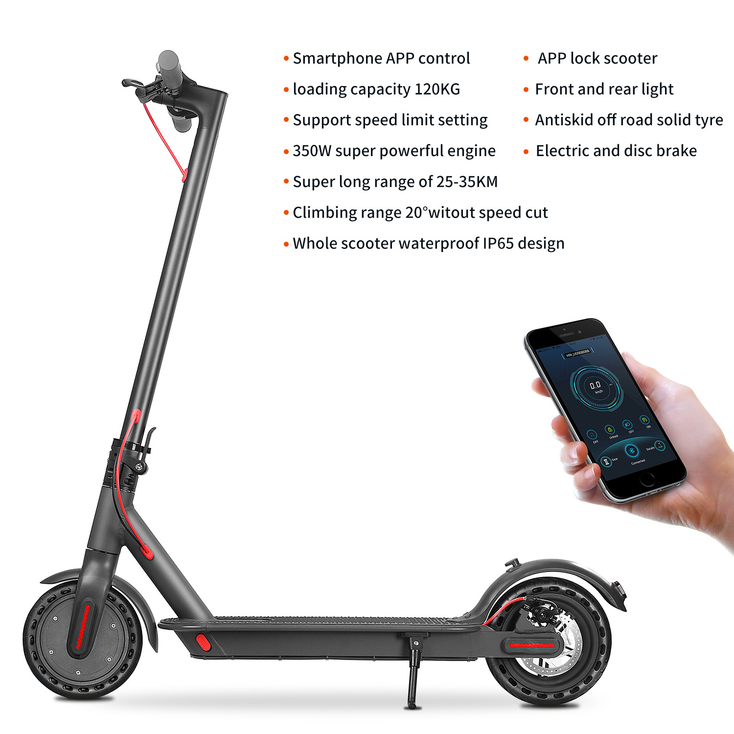 Electric Scooters 7.8ah 8.5inch Two Wheels 350W Motor IP65 Waterproof With Smart App Lock