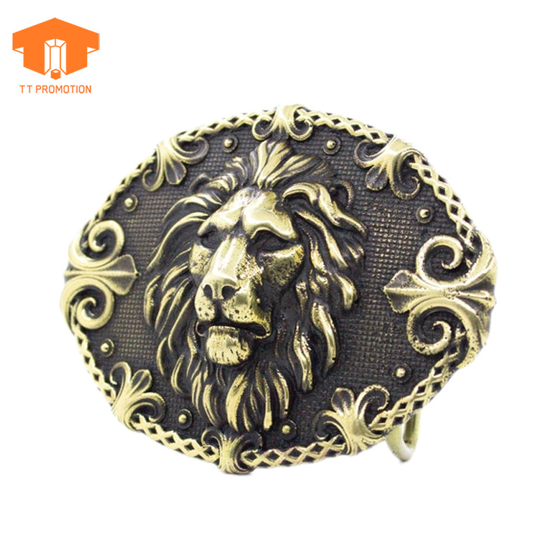 Handmade Animal Male Lion Head Solid Brass Silver Lion Belt Buckle With The Head Of A Lion