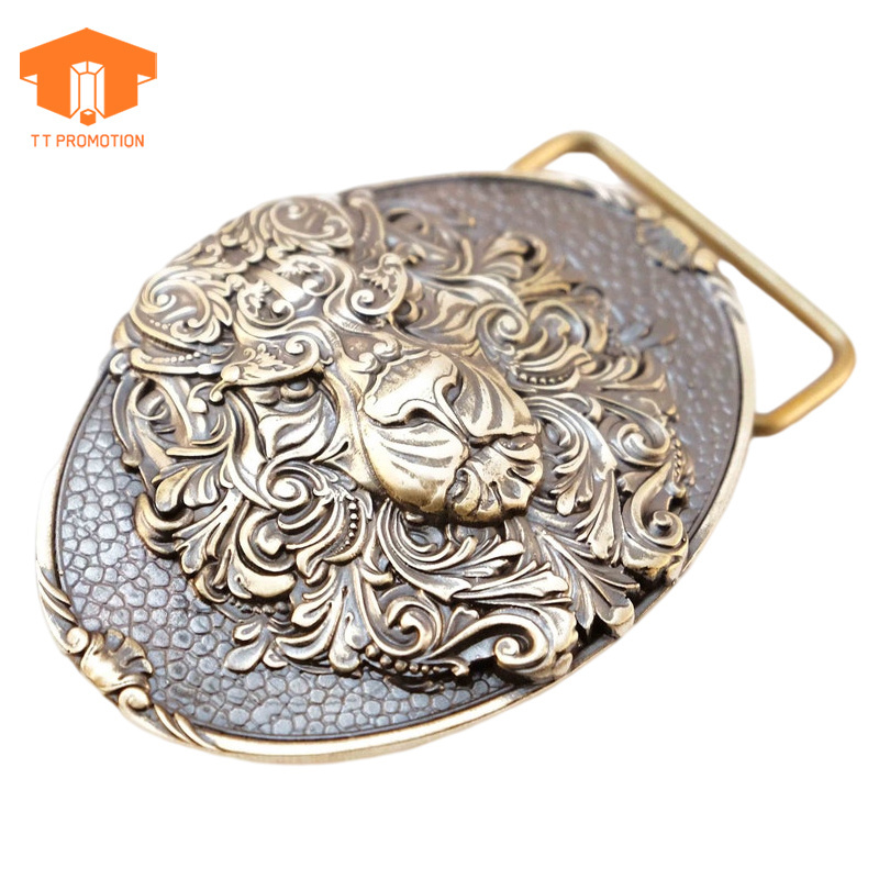 Handmade Animal Male Lion Head Solid Brass Silver Lion Belt Buckle With The Head Of A Lion