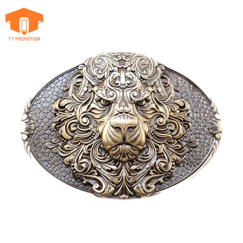 Handmade Animal Male Lion Head Solid Brass Silver Lion Belt Buckle With The Head Of A Lion