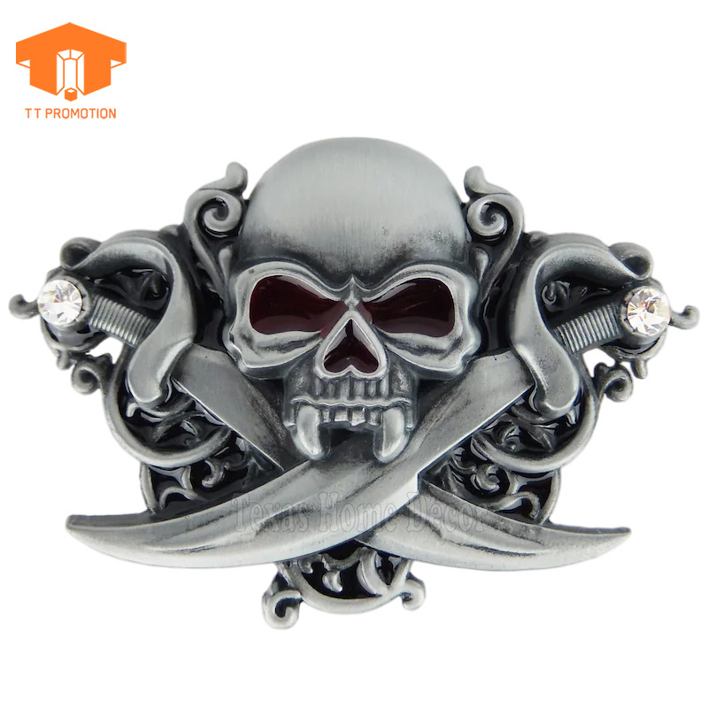 Wholesale Enamel Inlay Fits Belts Buckle Skull Swords Men'S Belt Buckle