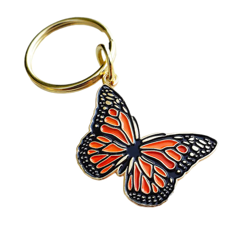 High End Custom Collector Metal Insects Monarch Butterfly Enamel Keyring Keychain For Collector