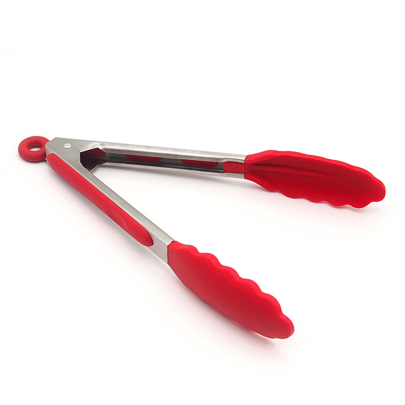 Red Black Kitchen Tongs Silicone Grip Cooking Silicone Tongs Stainless Steel 9 Inch Custom Logo Kitchenware Utensils Wood Tongs