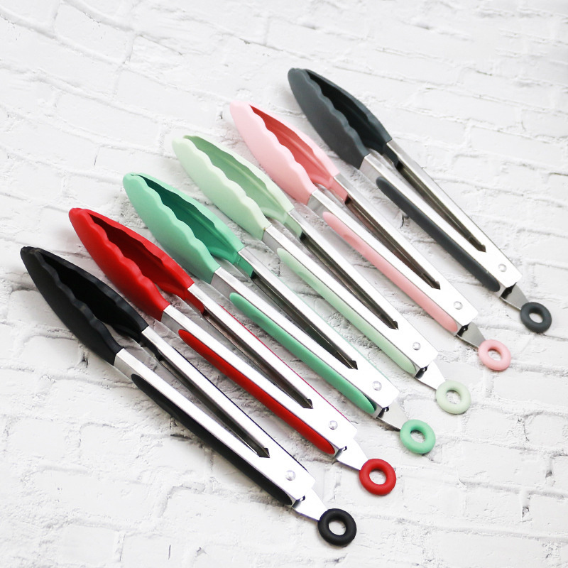 Red Black Kitchen Tongs Silicone Grip Cooking Silicone Tongs Stainless Steel 9 Inch Custom Logo Kitchenware Utensils Wood Tongs