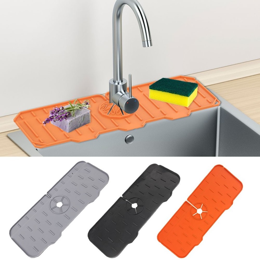 Customized Kitchen Silicone Faucet Sink Splash Water Catcher Draining Absorbent Mat for Kitchen Sink