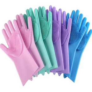 Hot sale Dish washing160g Cleaning silicone gloves Magic Silicone Rubber Sponge glove for washing pets Household