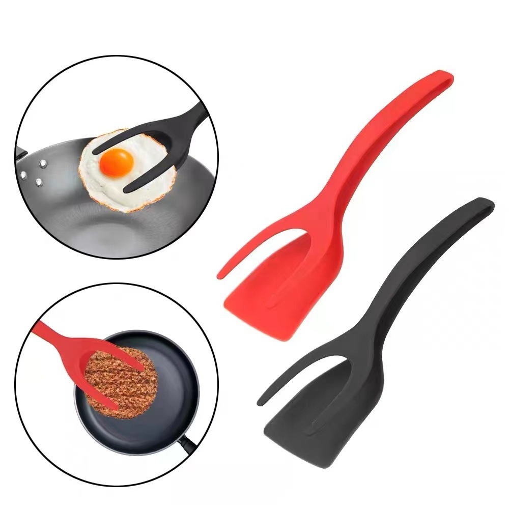 2 in 1 spatula Multifunctional Fried Egg Turner Double Spatula Food Clip Grip Flip Tongs Shovel Kitchen Spatula