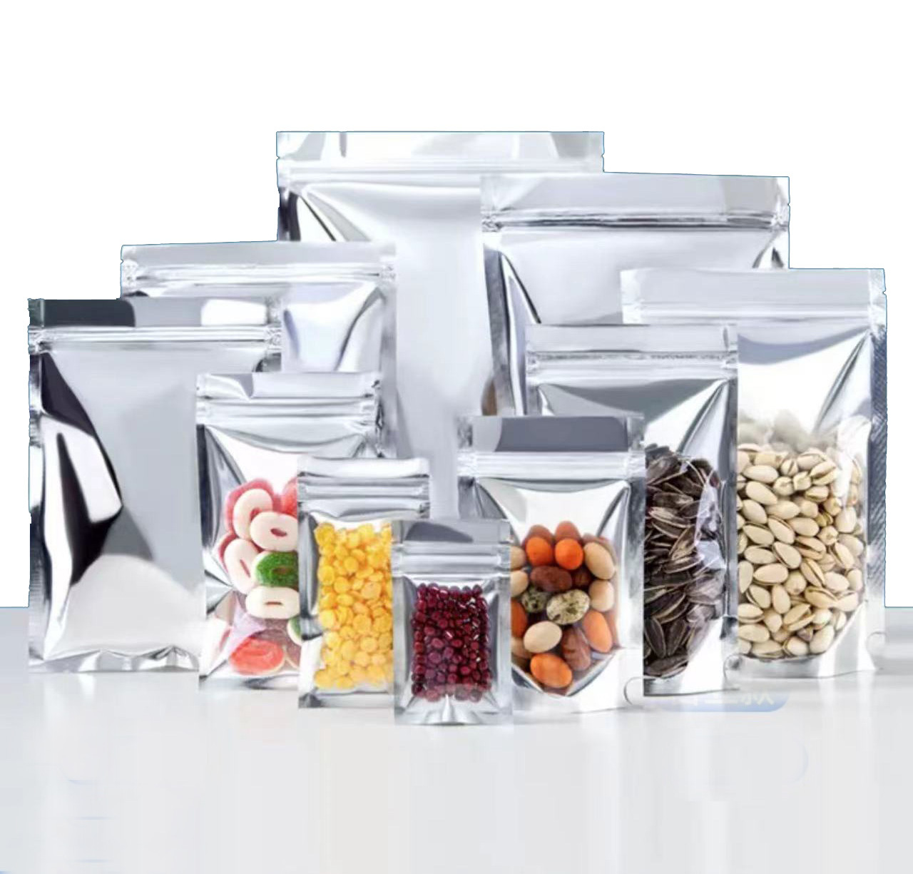 18x28 cm one side clear one side silver metallized strong ziplock stand up pouch bag for food package