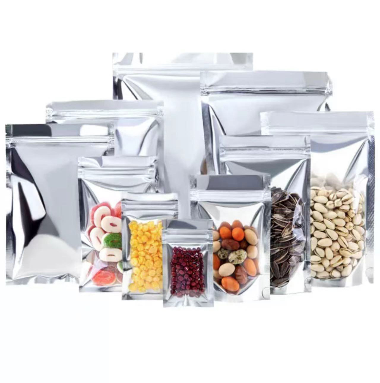 18x28 cm one side clear one side silver metallized strong ziplock stand up pouch bag for food package