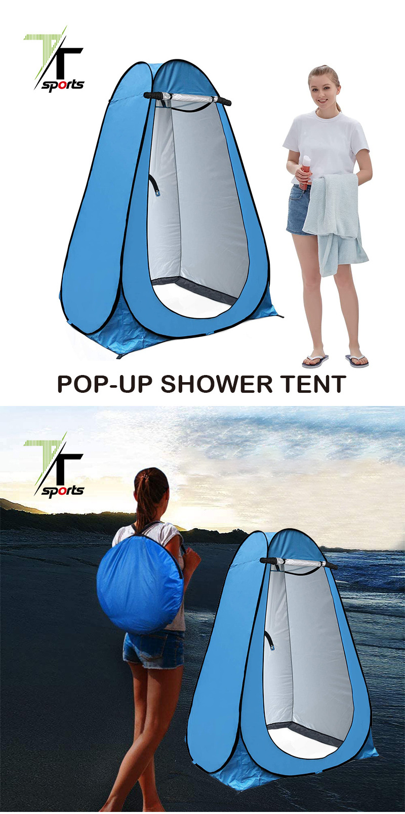 Pop Up Privacy Tent Portable Outdoor Shower Tent Camp Toilet Changing Room Pod, Rain Shelter Inflatable Shower Tent