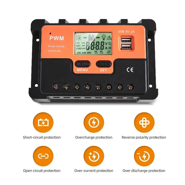 40A Solar Charge Controller 12V/24V Dual timer Control Solar Panel Batteries Charger PWM Solar Controller