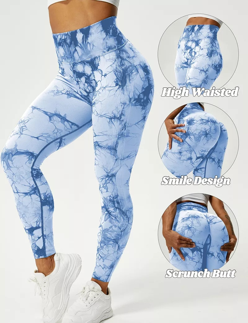 High Waisted push up booty butt lifting sexy tie dye Seamless workout tight Scrunch Women leggins para mujer Yoga Pants Leggings