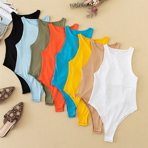 Wholesale Women Casual Sexy Sleeveless Slim Beach Jumpsuit Romper Girl Bodysuit Solid Color One Piece Jumpsuit