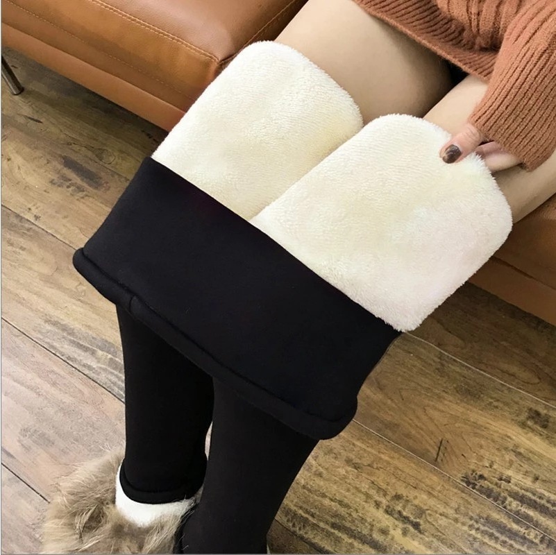 High Quality Tight Pants High Waist Tummy Control Skin Friendly Solid Casual Winter Heavy Plush Warm Fleece Leggings for women