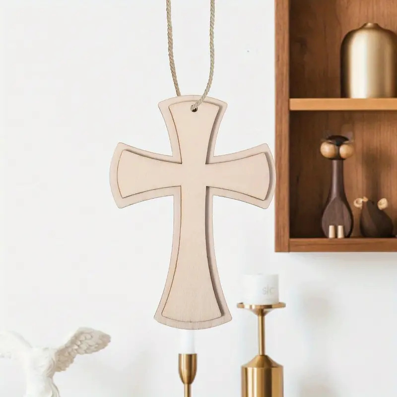 12 pcs Folk Art Wooden Cross Pendant Love-Themed Plywood Decoration