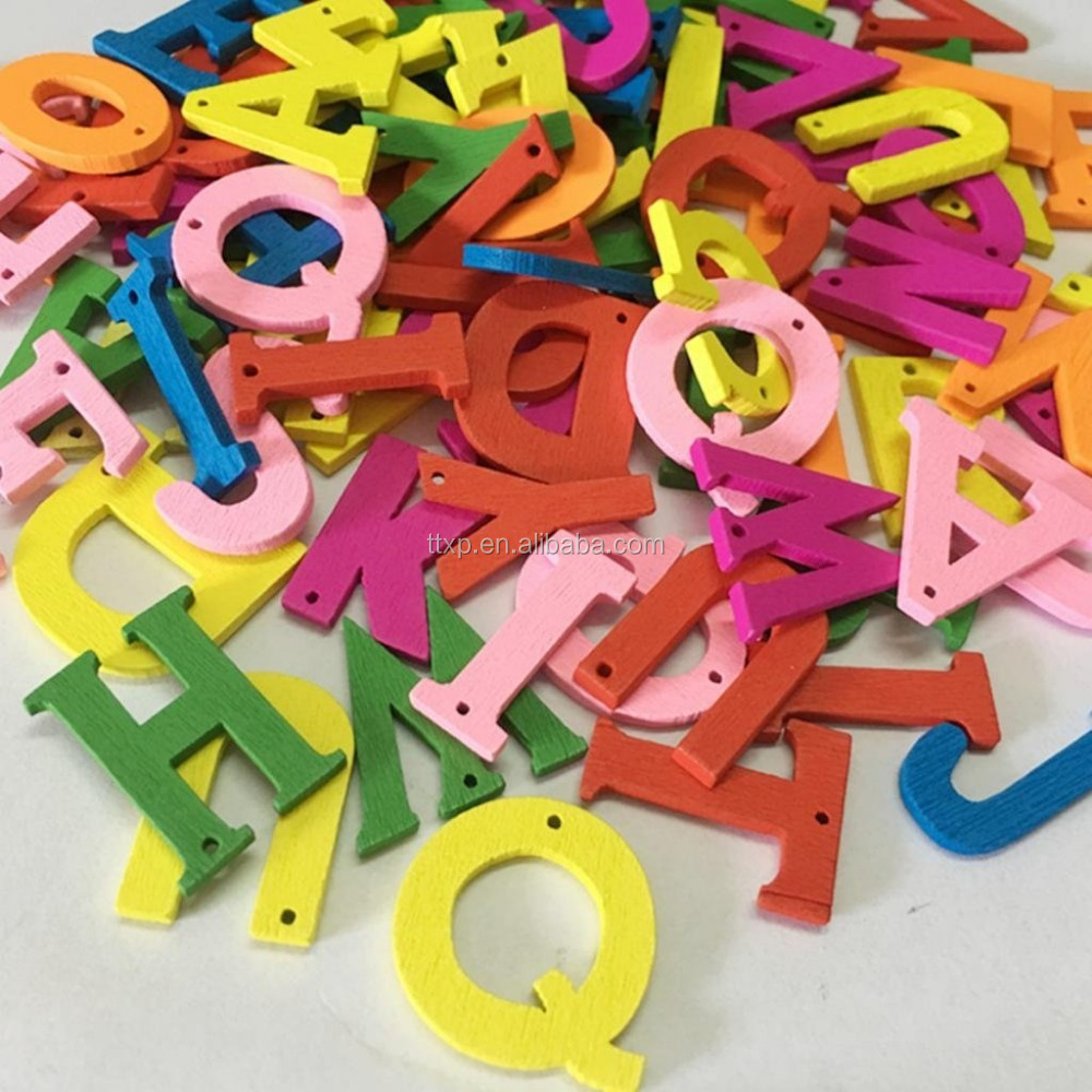 Colorful Alphabet A to Z Letters Wooden Buttons DIY Sewing Craft Scrapbooking Card DIY