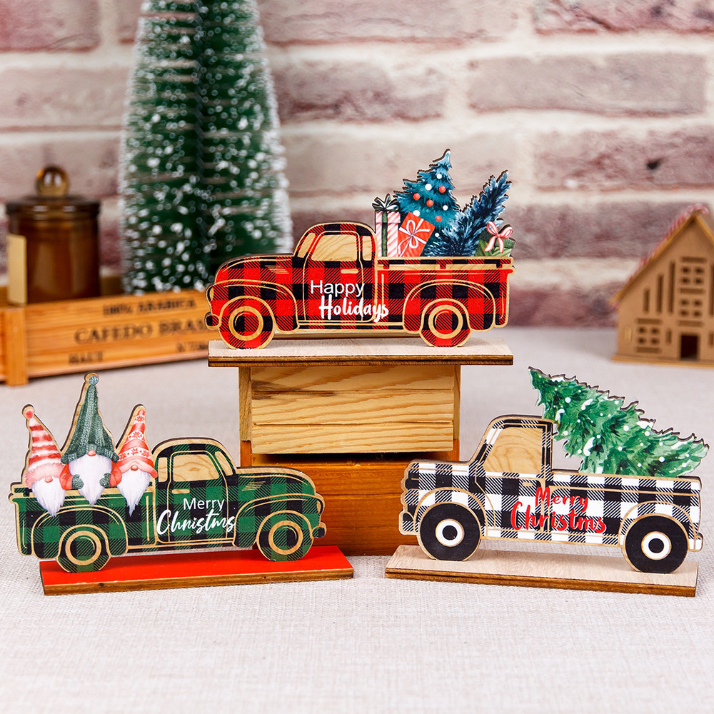 Christmas decorations Wooden car grid style pickup table decoration