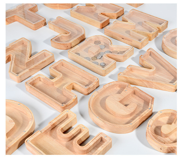 26 Wooden Personalized Laser Cut Letters Coin Counting Piggy Bank For Kids