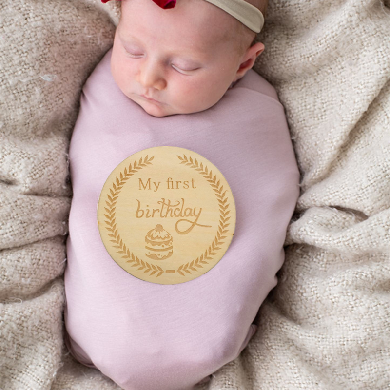 Custom wooden baby milestone card with family love