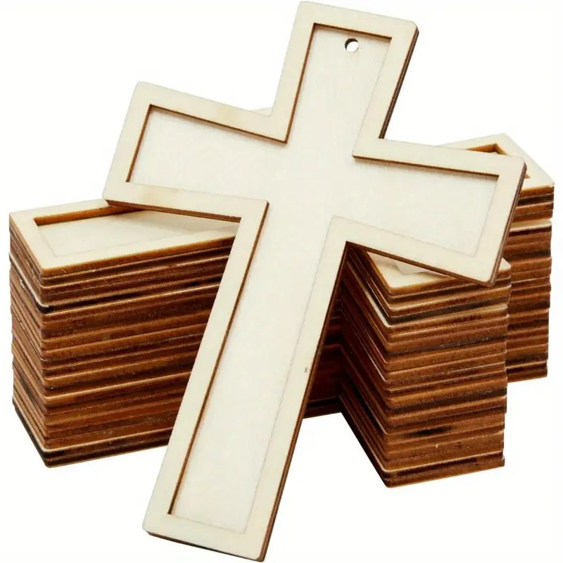 12 pcs Folk Art Wooden Cross Pendant Love-Themed Plywood Decoration