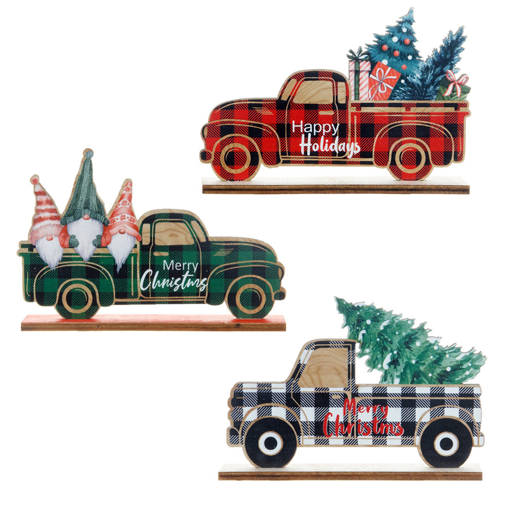 Christmas decorations Wooden car grid style pickup table decoration