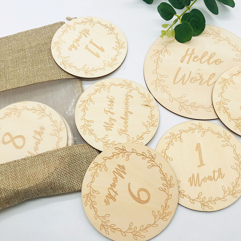 Custom wooden baby milestone card with family love