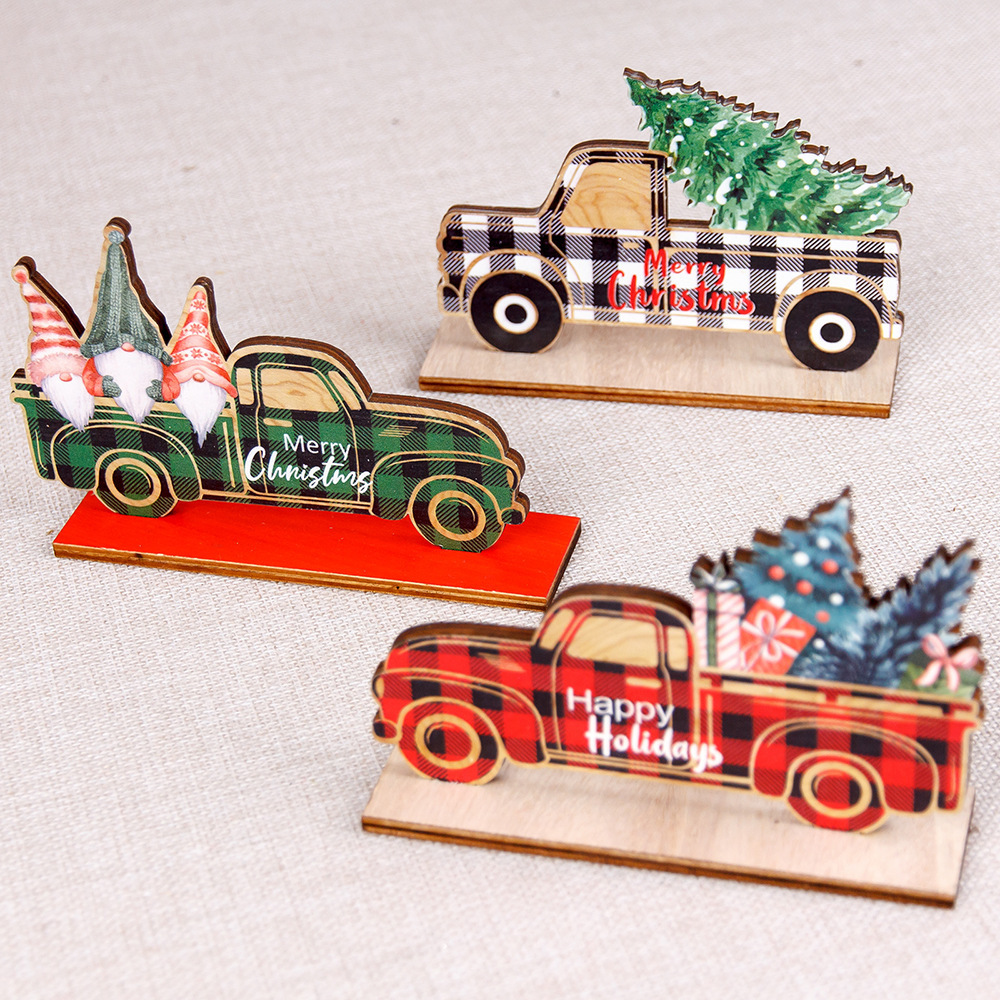 Christmas decorations Wooden car grid style pickup table decoration