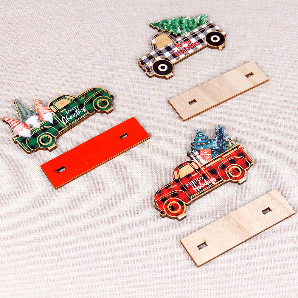 Christmas decorations Wooden car grid style pickup table decoration