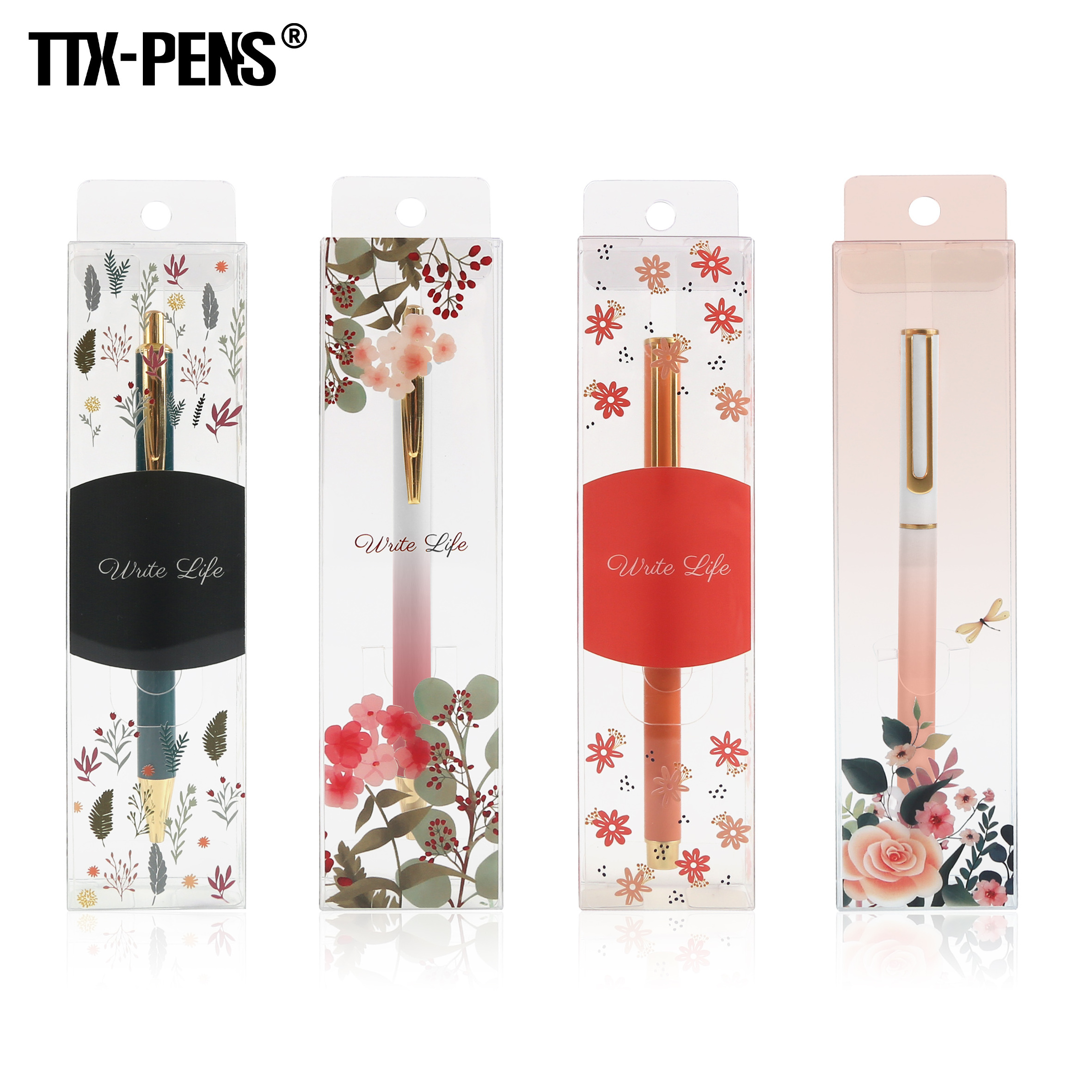 TTX Promotional Custom Logo Ballpoint Pens Ball Pens Advertising Ballpen With Transparent Printed Box