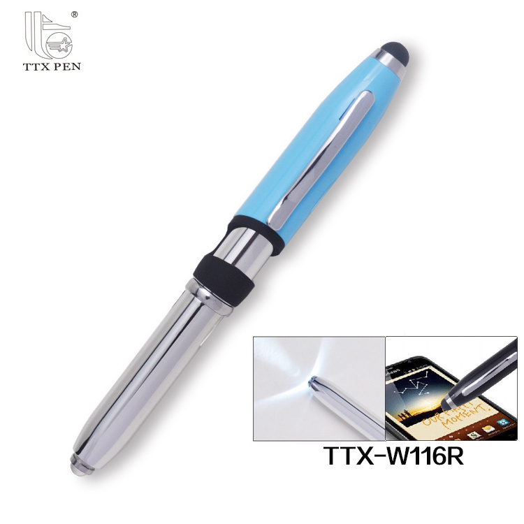 Custom Logo Imprint Multi-functional LED light ballpoint pen with stylus