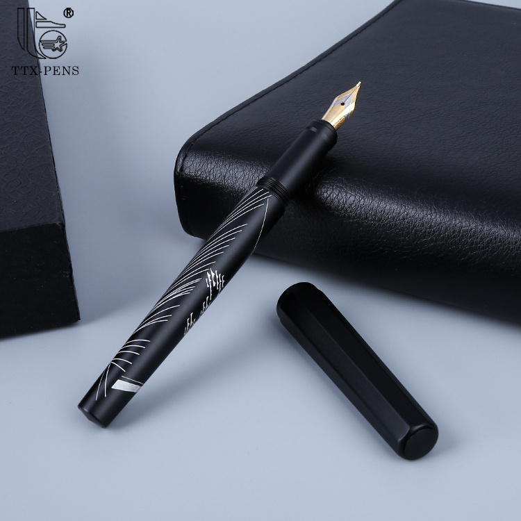 TTX High Quality Custom Promotional Black New Latest Feather Metal Fountain Pen With Customized Logo