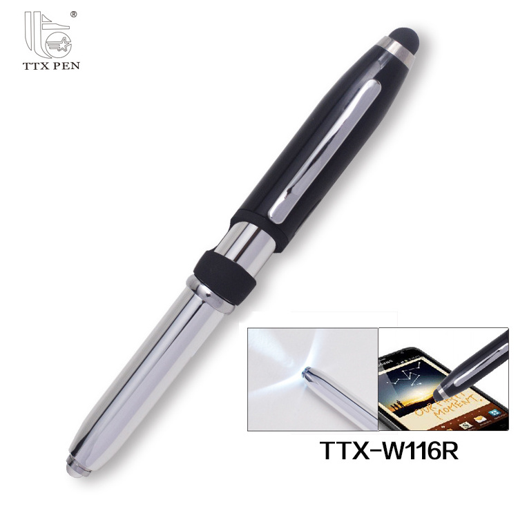 Custom Logo Imprint Multi-functional LED light ballpoint pen with stylus