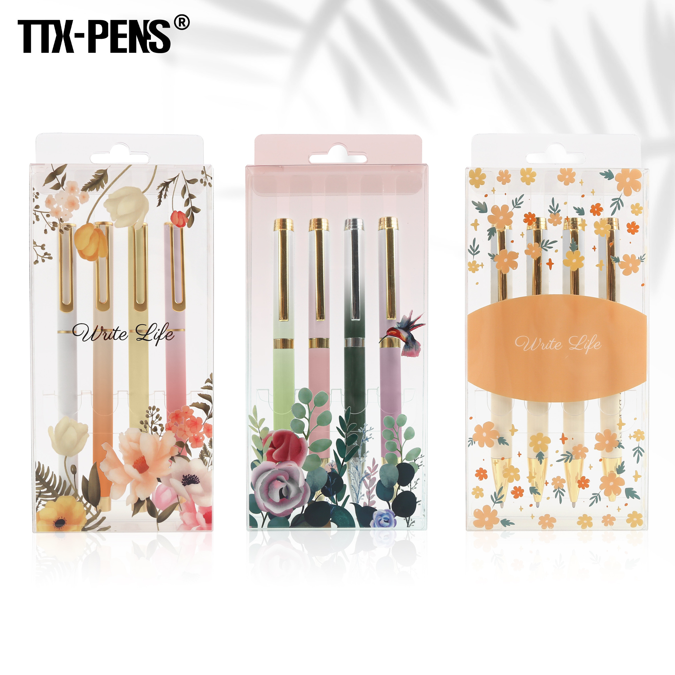 TTX Promotional Custom Logo Ballpoint Pens Ball Pens Advertising Ballpen With Transparent Printed Box