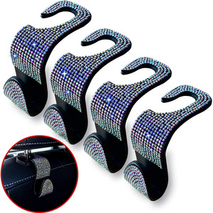 Wholesale blue Bling diamond Back Seat Headrest Car Hooks & Car Seat Hanger for bag and for Car Interior Accessories