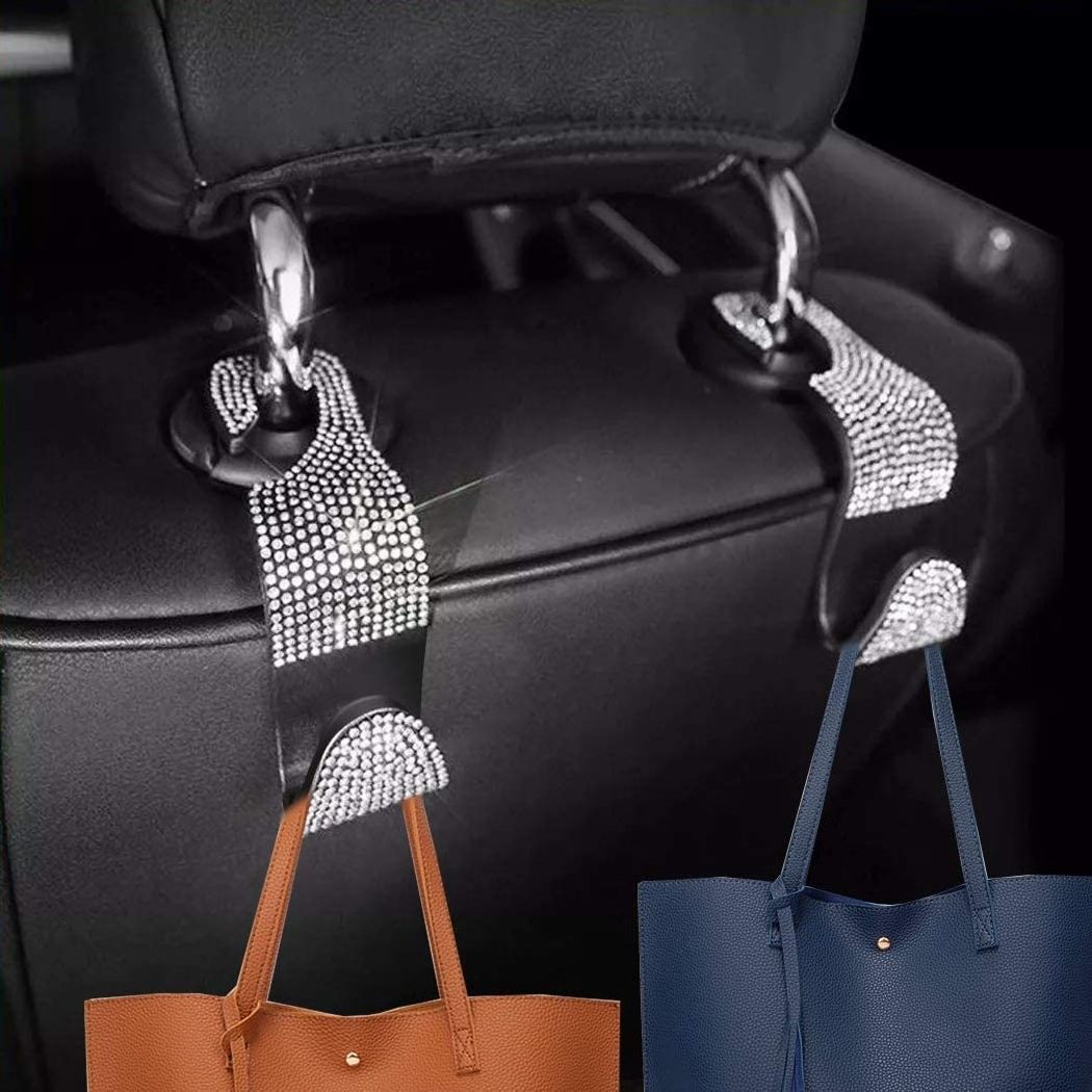 Wholesale blue Bling diamond Back Seat Headrest Car Hooks & Car Seat Hanger for bag and for Car Interior Accessories