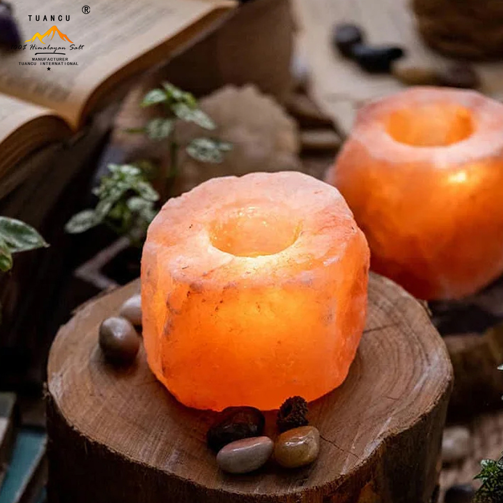 Premium Quality Natural Himalayan Pink Crystal Star Shape Salt Candle Holder With Tea Light Candle