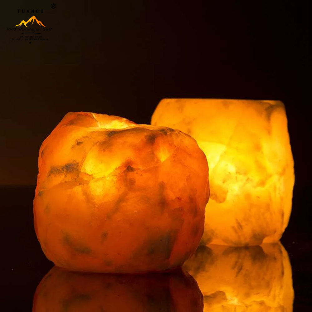 Premium Quality Natural Himalayan Pink Crystal Star Shape Salt Candle Holder With Tea Light Candle