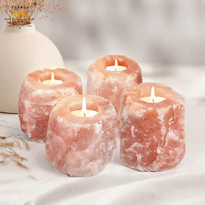 Premium Quality Natural Himalayan Pink Crystal Star Shape Salt Candle Holder With Tea Light Candle