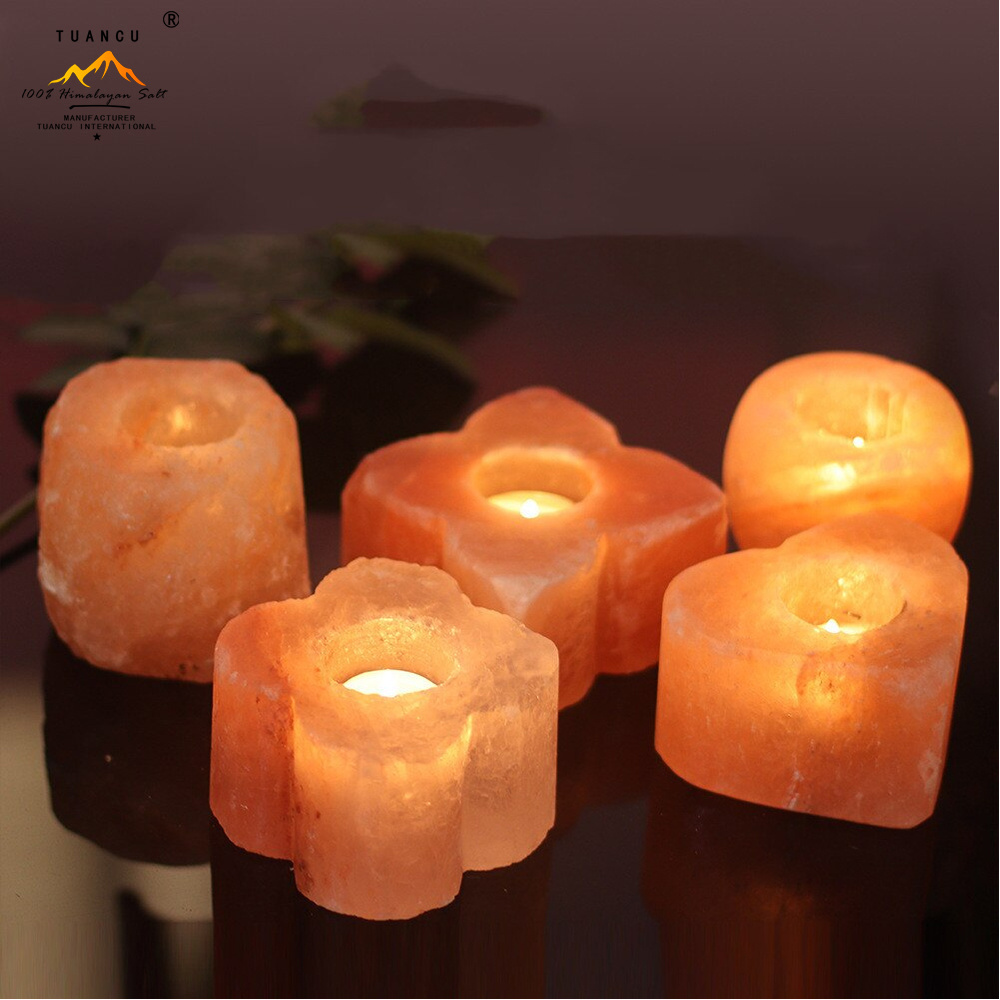 Premium Quality Natural Himalayan Pink Crystal Star Shape Salt Candle Holder With Tea Light Candle