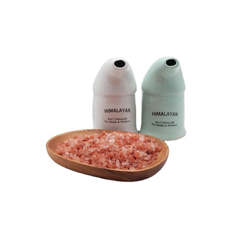 Salt Inhaler and Includes Pure Himalayan Pink salt scrub Himalayan salt inhaler white and green color