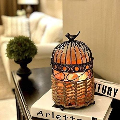 Himalayan Salt Lamp Night Light Salt Candle Holder Set Dimmer Control Sw Unique Handmade Bird Cage Pink with Bulbs and 1 15 Wood