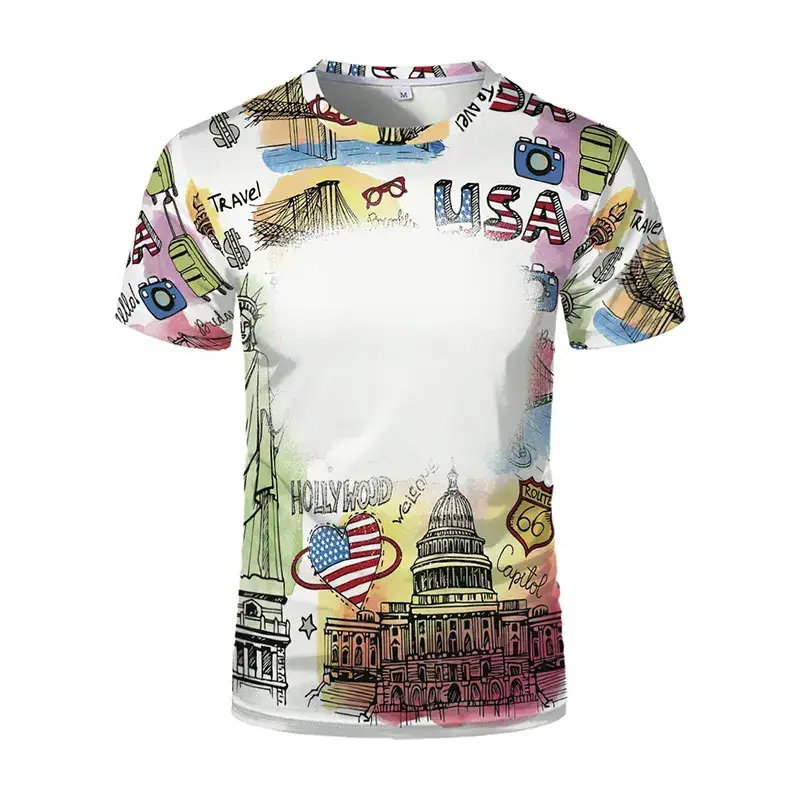 Usa Shipping Real Us Size Sublimation Blank Polyester Men's Shirt Customized Printing Blank Faux Bleached Custom Logo T Shirt